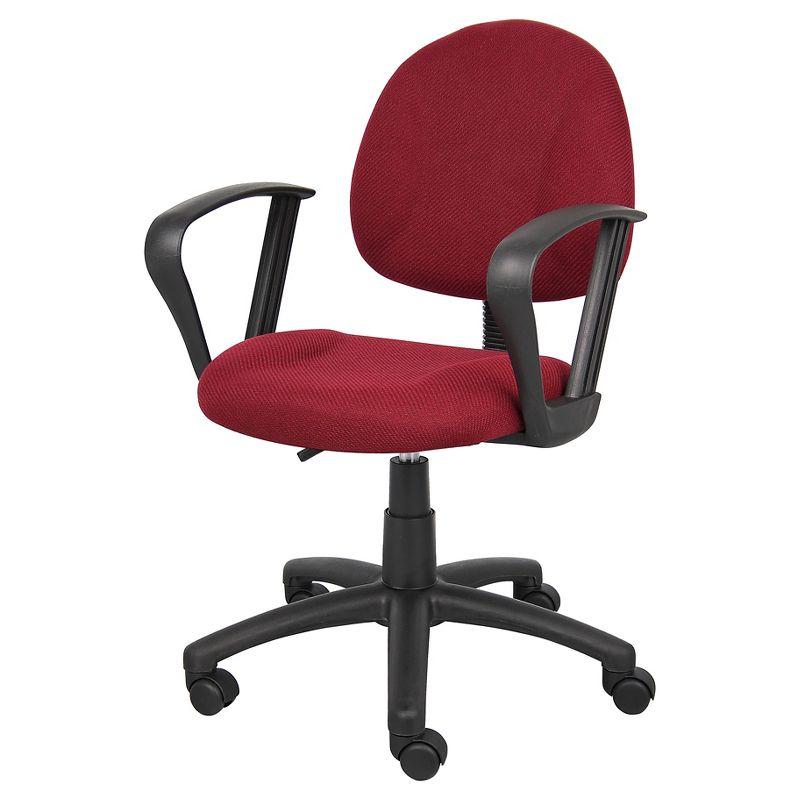 Ergonomic Swivel Task Chair with Fixed Arms in Burgundy Leather