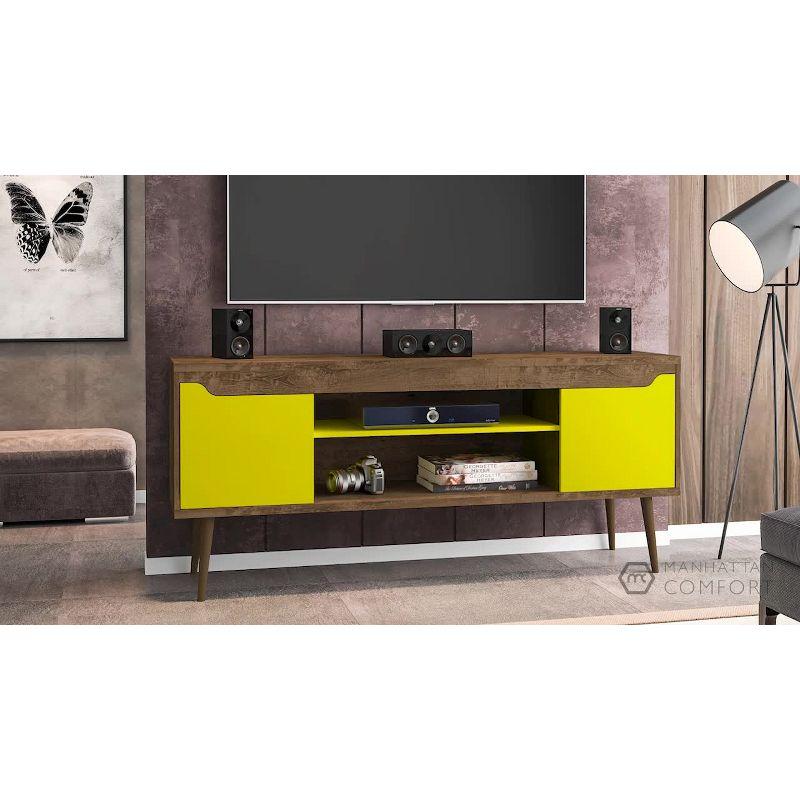 Bradley TV Stand for TVs up to 60" Rustic Brown - Manhattan Comfort: Mid-Century Modern Entertainment Center