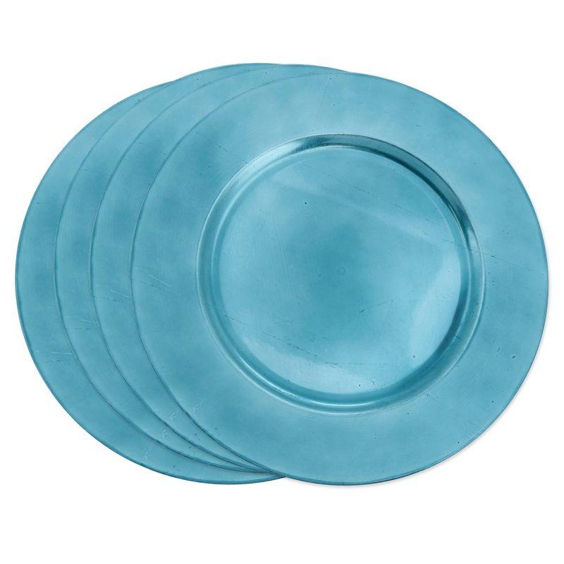 Teal Round Plastic Classic Design Charger Plates, Set of 4