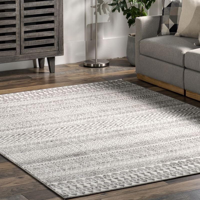 Reversible Gray Geometric 8' x 10' Synthetic Area Rug