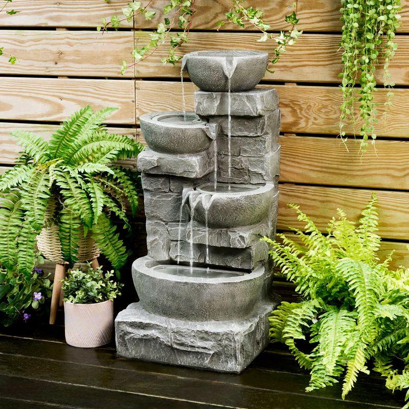 Teamson Home 33.25" Cascading Bowls & Stacked Stones LED Outdoor Water Fountain