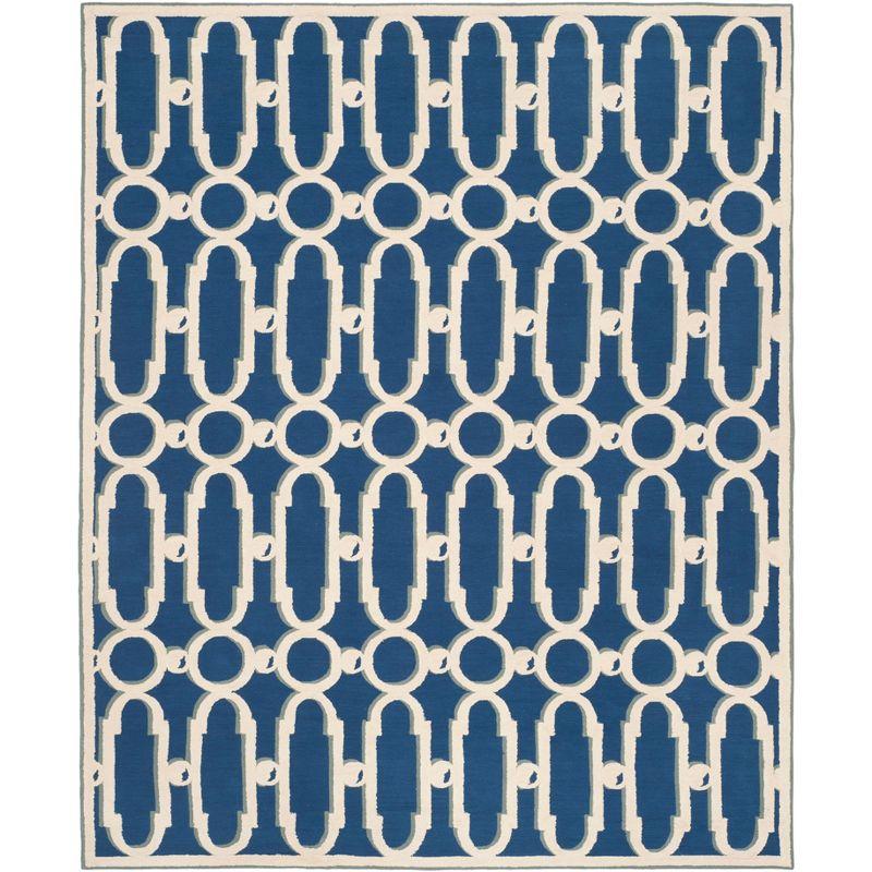 Coastal Charm Hand-Hooked Cotton Area Rug in Royal Blue/White - 7'9" x 9'9"