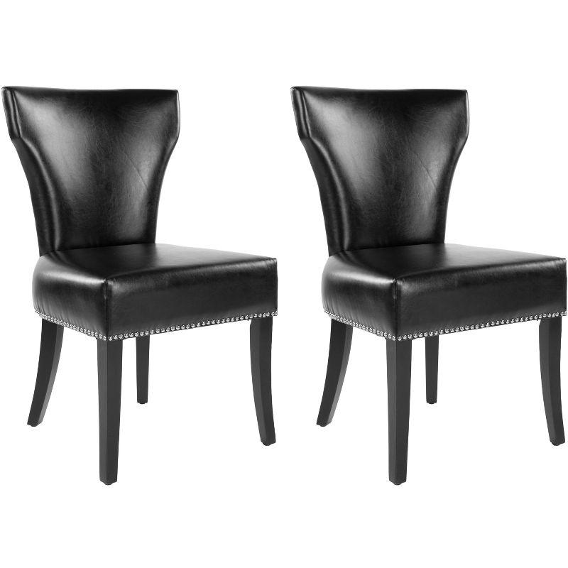 Transitional Black Leather Upholstered Side Chair with Wood Legs