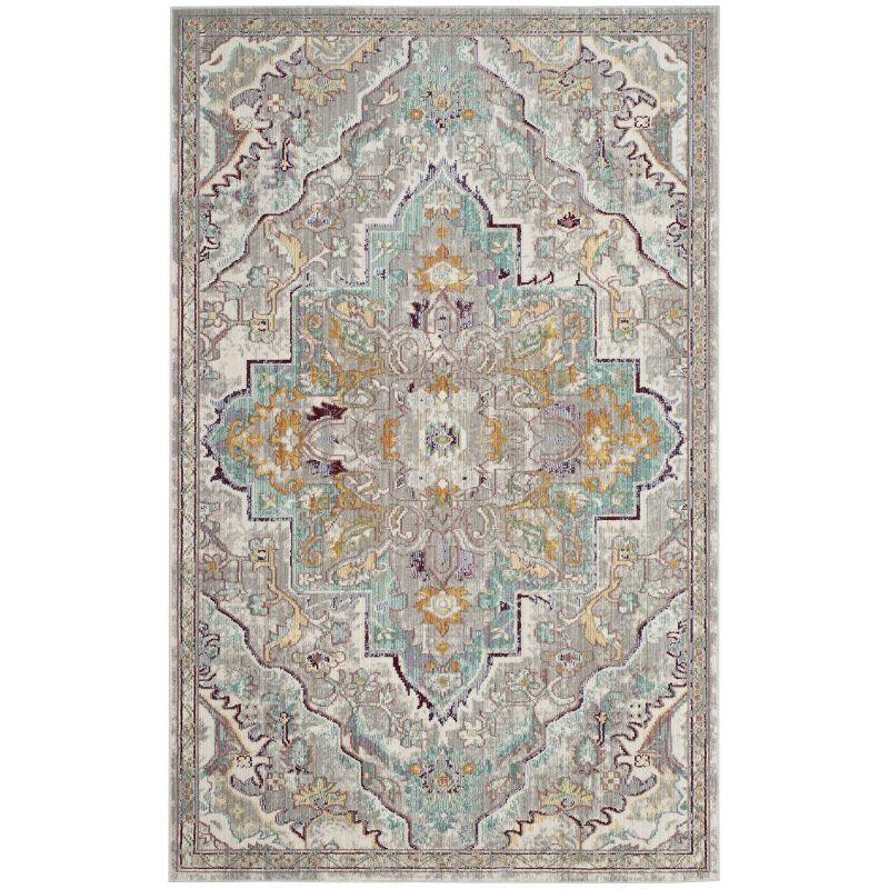 Abstract Grey & Light Blue Synthetic 4' x 6' Hand-Knotted Rug