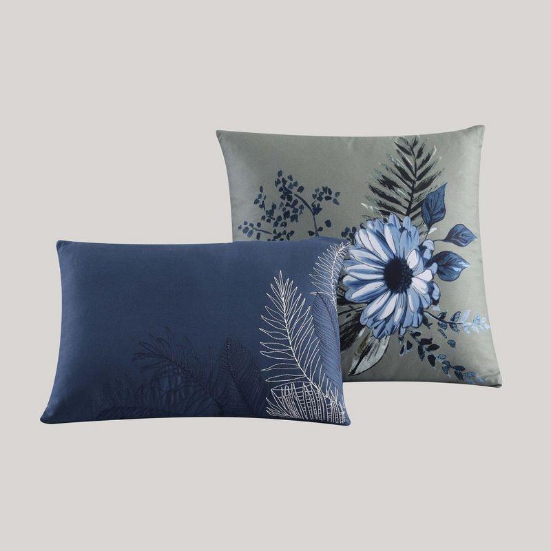 Delphine Blue Floral Cotton King Reversible Comforter Set