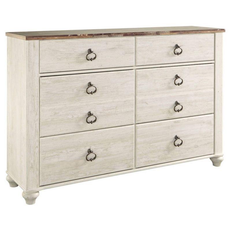 Coastal Retreat Whitewashed 6-Drawer Dresser with Plank-Style Top