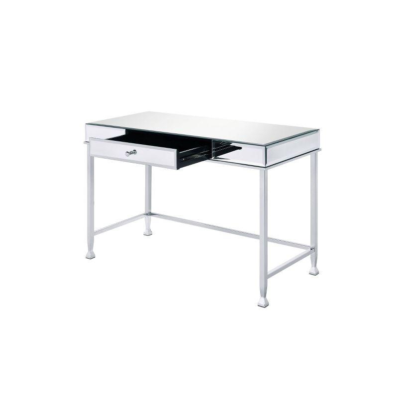 Canine Writing Desk Mirrored/Chrome - Acme Furniture: Contemporary Office Furniture with Drawer