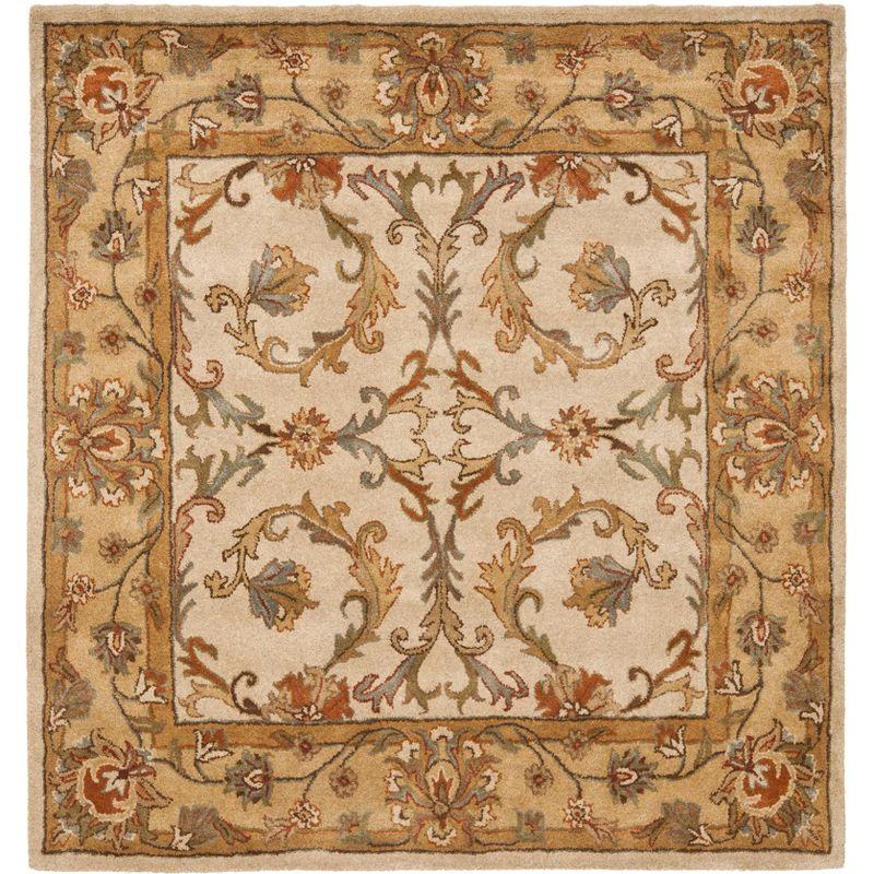 Elegance Squared Ivory Wool 6' Tufted Traditional Area Rug