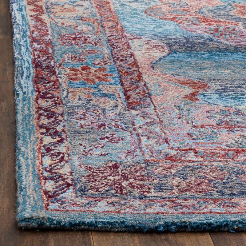 Elegant Oushak Blue Wool and Viscose 8' x 10' Hand-Tufted Rug