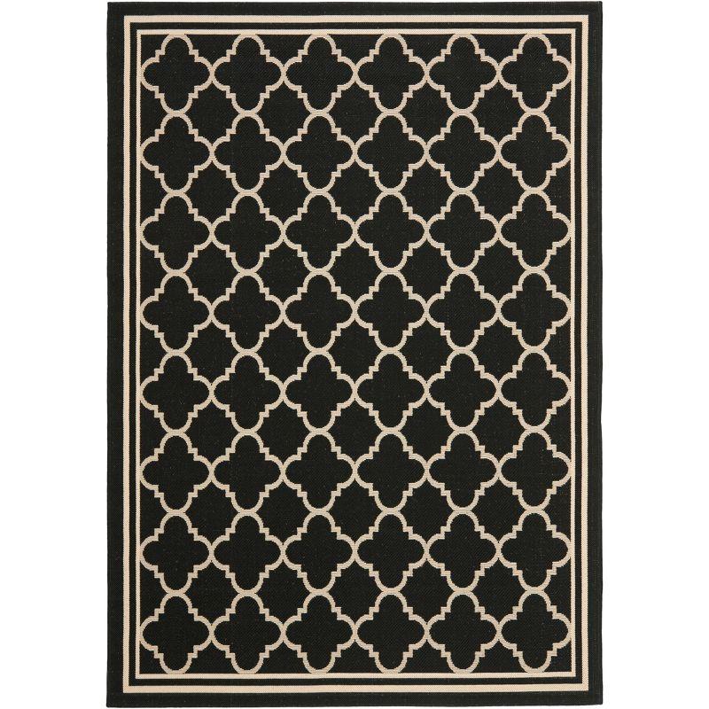 Black and Beige Rectangular Synthetic Outdoor Area Rug