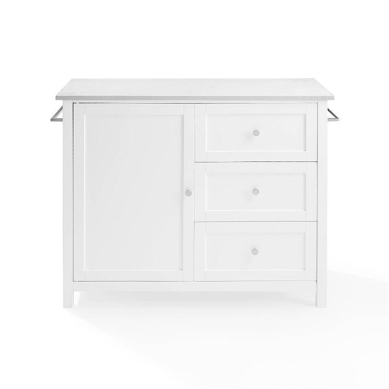 Crosley Soren Stone Top Kitchen Island/Cart White: Rolling Cart with Storage, 2 Shelves, 3 Drawers, Traditional Style