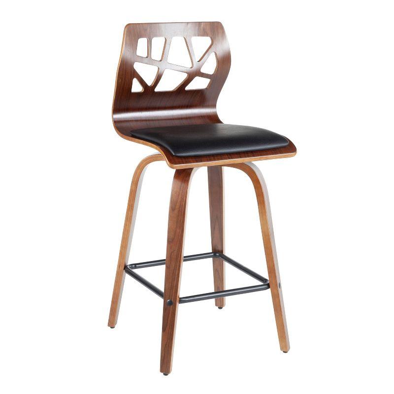 Folia 26" Walnut and Black Leather Counter Stools, Set of 2