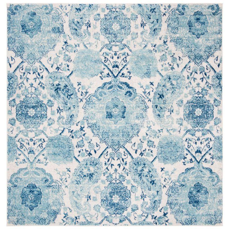 Madison 3' Square Cream and Turquoise Synthetic Rug