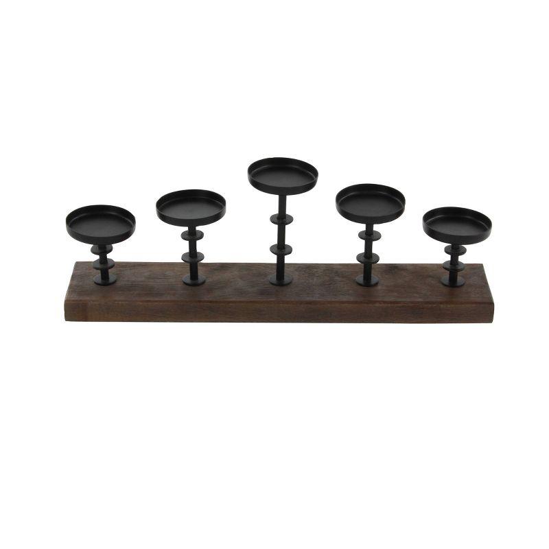 Olivia & May 24" x 13" Farmhouse Mango Wood/Iron Five Light Votive Candle Holder Brown - Industrial Style, Tabletop Display