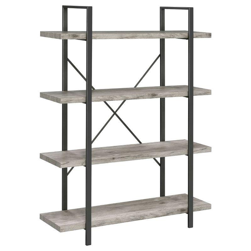 Pearl Silver 55" Transitional 4-Shelf Bookcase with Cross-Back Design