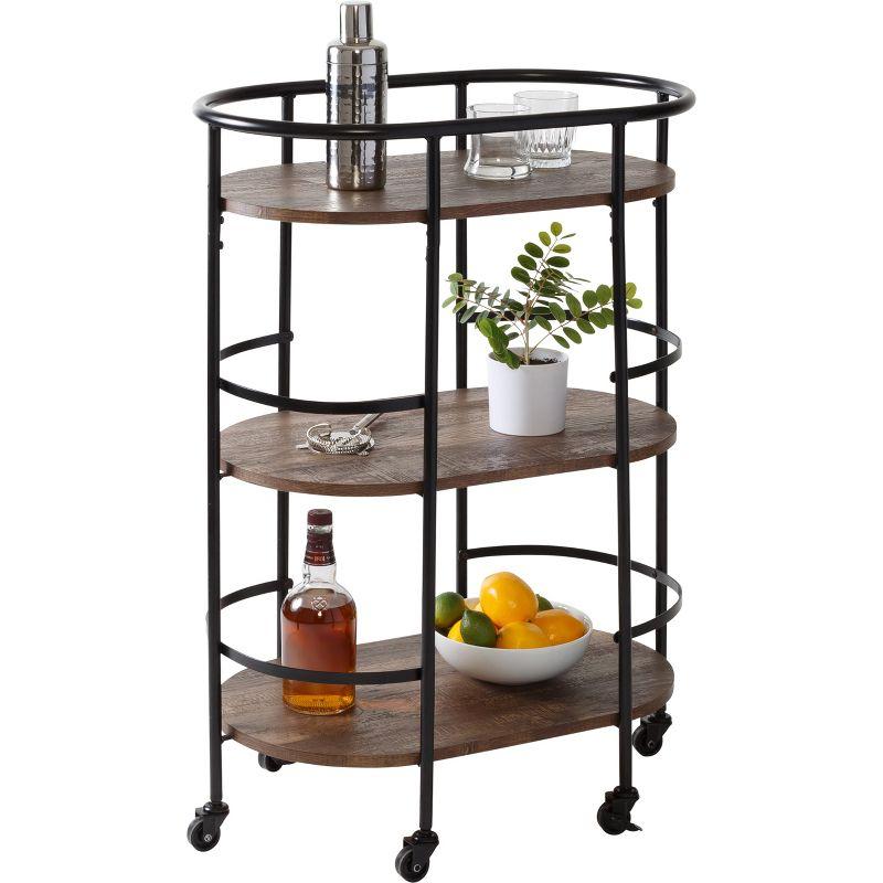 Honey-Can-Do 3 Tier Oval Bar Cart Walnut: Indoor Serving Drink Cart with Steel Frame, Fixed Shelves, 34.8" Height