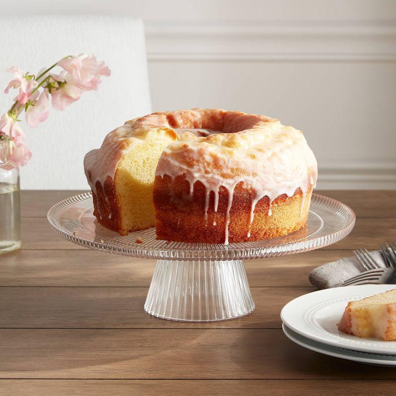 Clear Ribbed Glass Pedestal Cake Stand