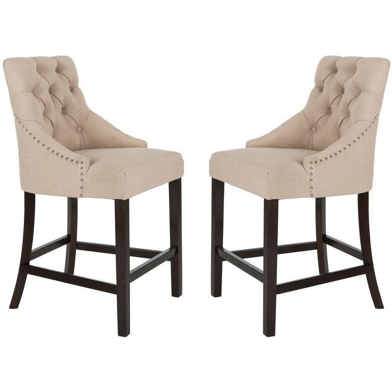 Eleni Tufted Wing Back Counter Stool (Set of 2) - BST6305 - Beige/Espresso - Safavieh