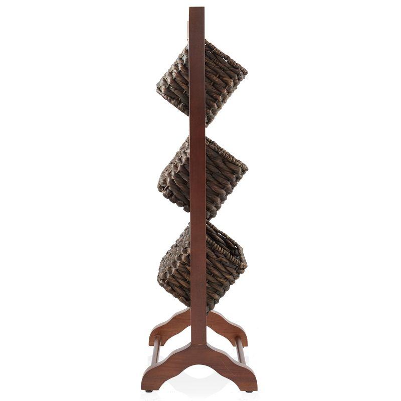 Casafield 3-Tier Floor Stand with Hanging Storage Baskets, Walnut/Espresso - Wood Tower Rack for Bathroom, Kitchen, Laundry, Living Room