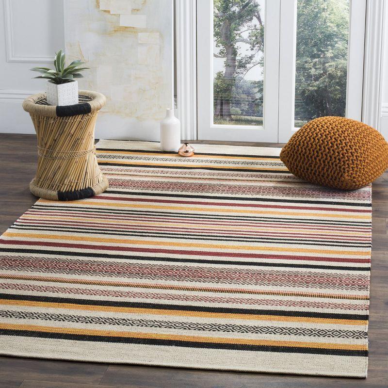 Handmade Red Stripe Wool Cotton Flat Woven Area Rug