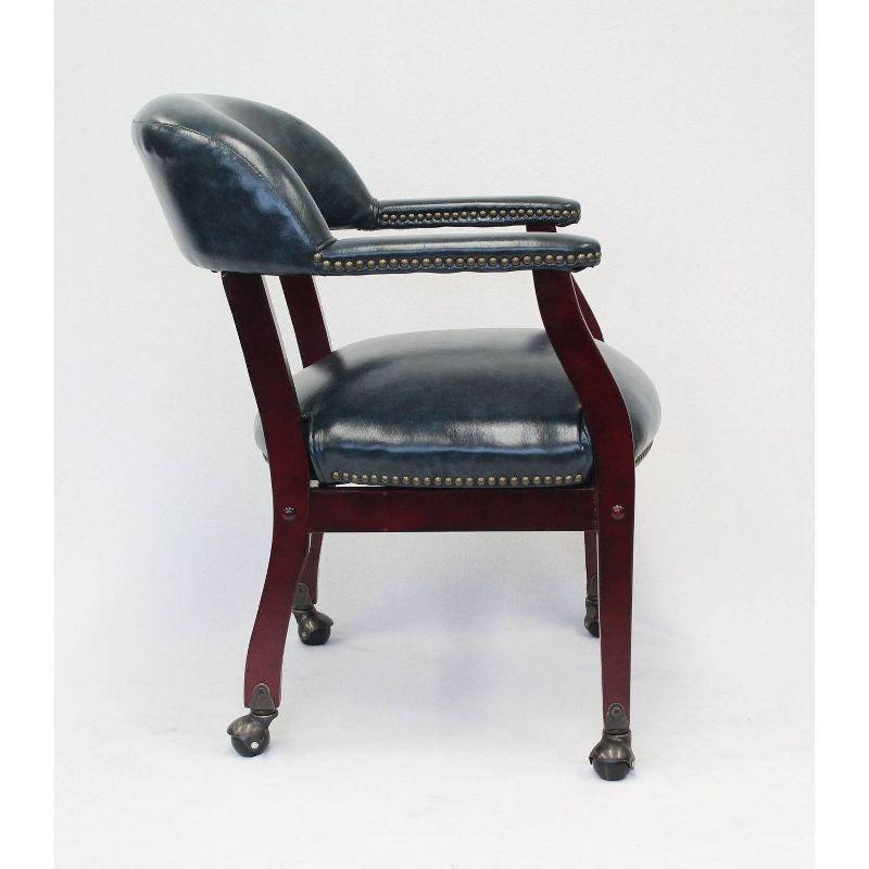 Captain's Chair with Casters Blue - Boss Office Products: Vinyl Upholstery, Fixed Height, Nailhead Trim