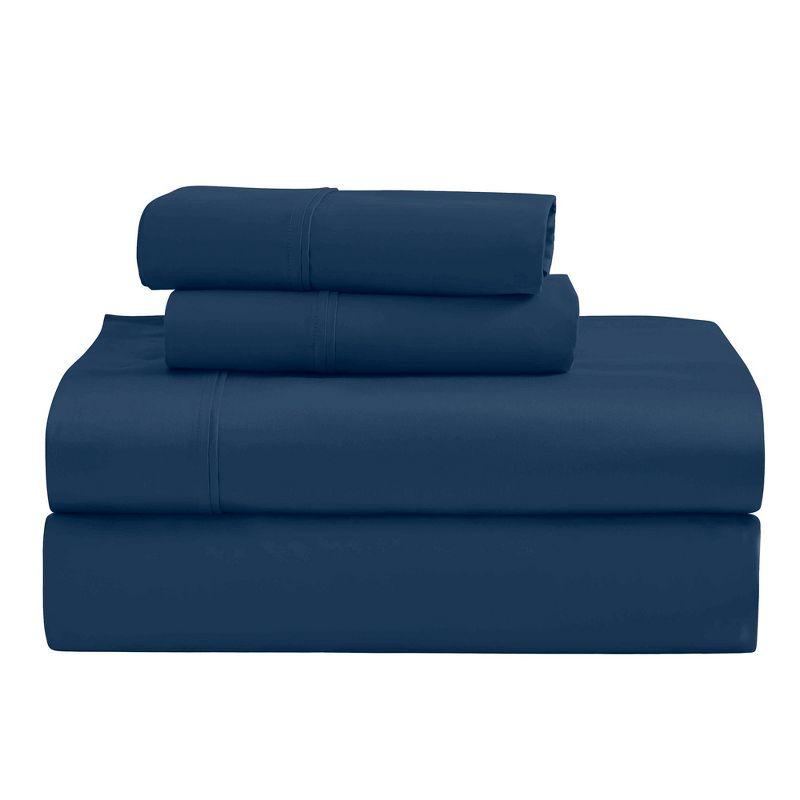 Luxury Sustainable Cotton 1200 Thread Count Solid Sheet Set, King, Navy Blue - Blue Nile Mills