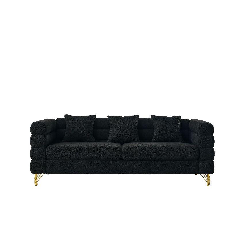 81'' Modular Oversized 3 Seater Velvet Sofa, Deep Seating with 3 Pillows for Living Room, Bedroom, Black - Maison Boucle