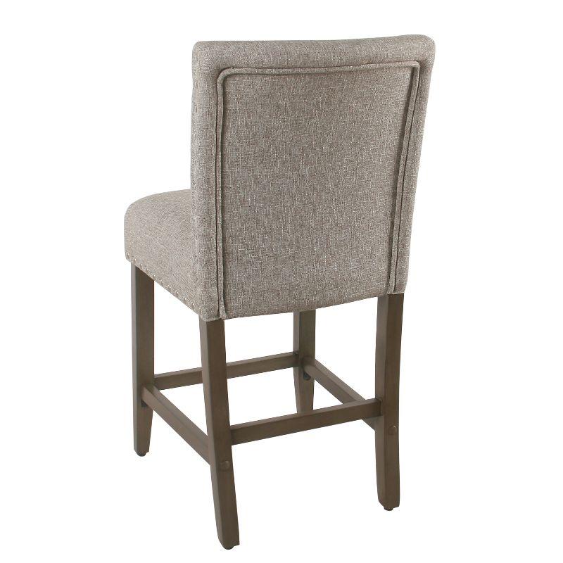 24" Upholstered Counter Height Barstool with Nailheads Sterling Gray - HomePop: Padded Back, Wood Legs