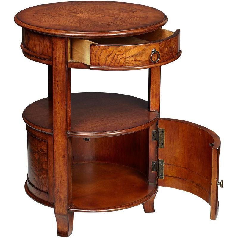 Kensington Hill Kendall Vintage Wood Round Accent Table 20" Wide with Drawer and Shelf Cherry Curved Legs for Living Room Bedroom Bedside Entryway