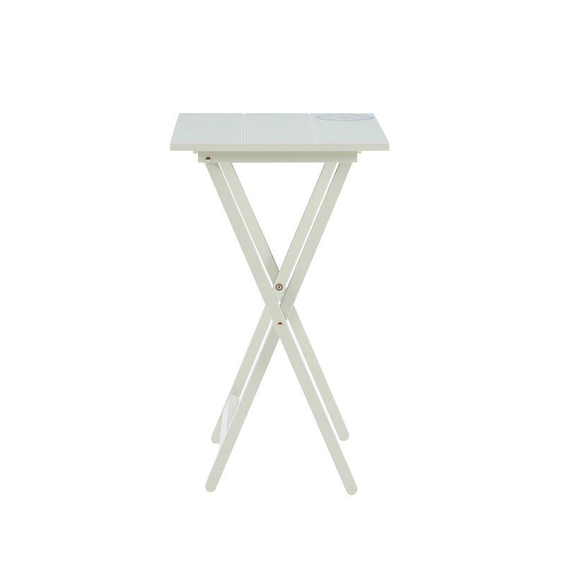 Linon Set of 4 26.4" Compass Finish Plank Tray Tables with Matching Stand Light Gray: Acacia & Rubberwood, Foldable
