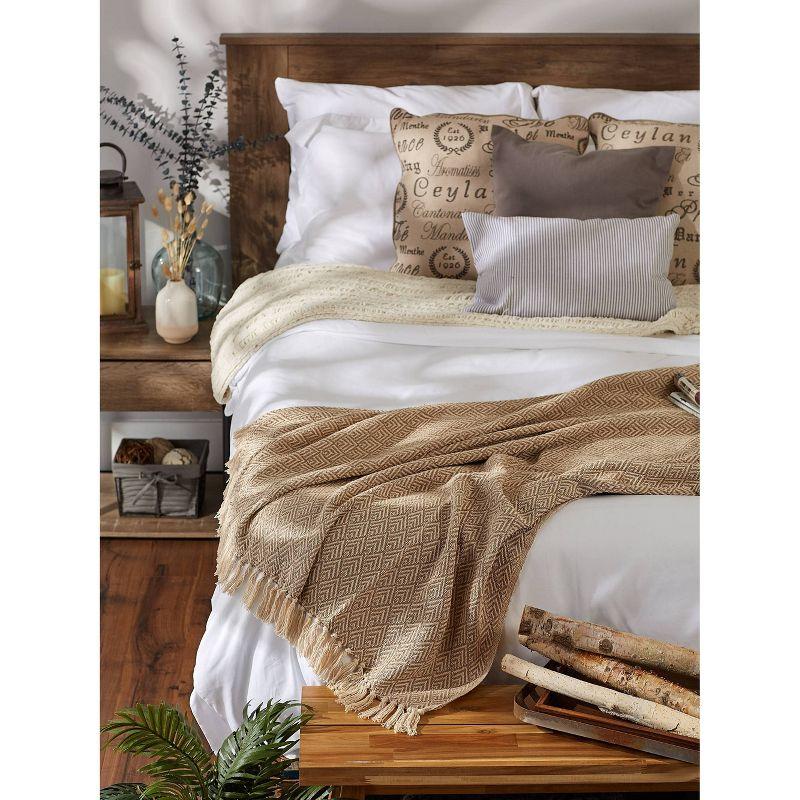 50"x60" Diamond Throw Blanket Stone Brown - Design Imports: Hypoallergenic, Midweight Cotton, Machine Washable
