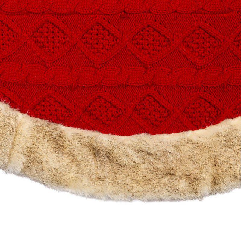 Kurt Adler 48-Inch Red Knit Tree Skirt with Tan Faux Fur Border