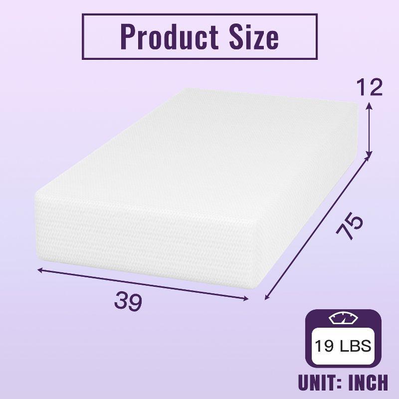 FDW 12 inch Twin Memory Foam Mattress Cooling Gel Bamboo Charcoal Infused Mattress Mattress CertiPUR-US Certified Breathable Bed Mattress,White Twin