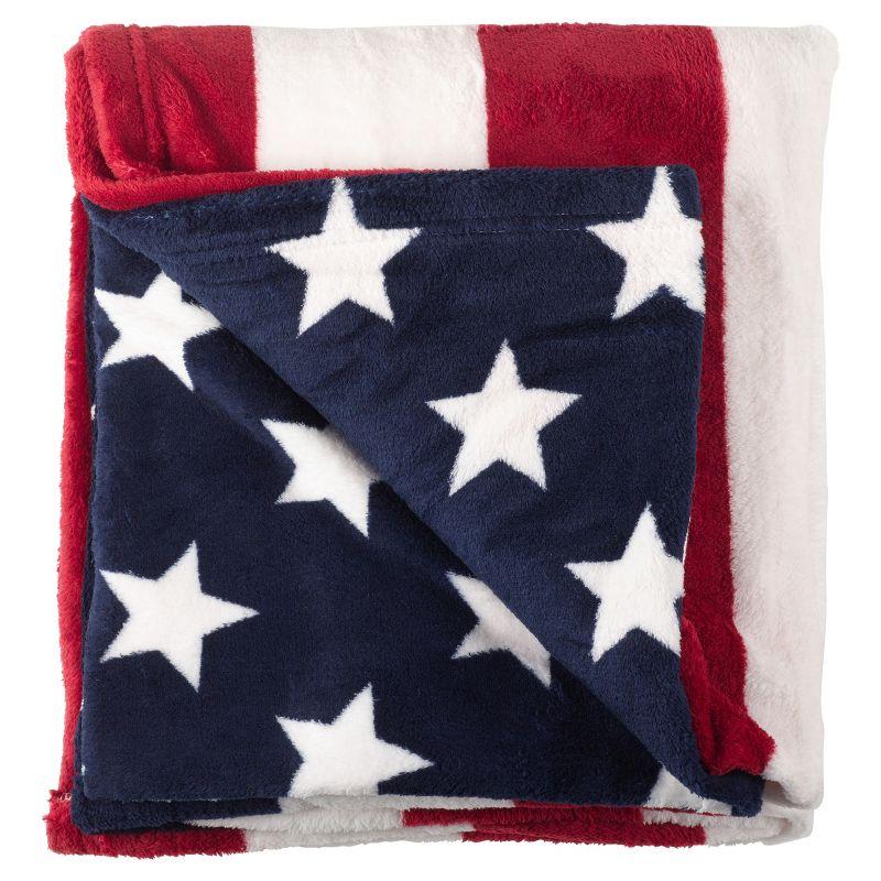 Patriotic American Flag Reversible Fleece Throw Blanket