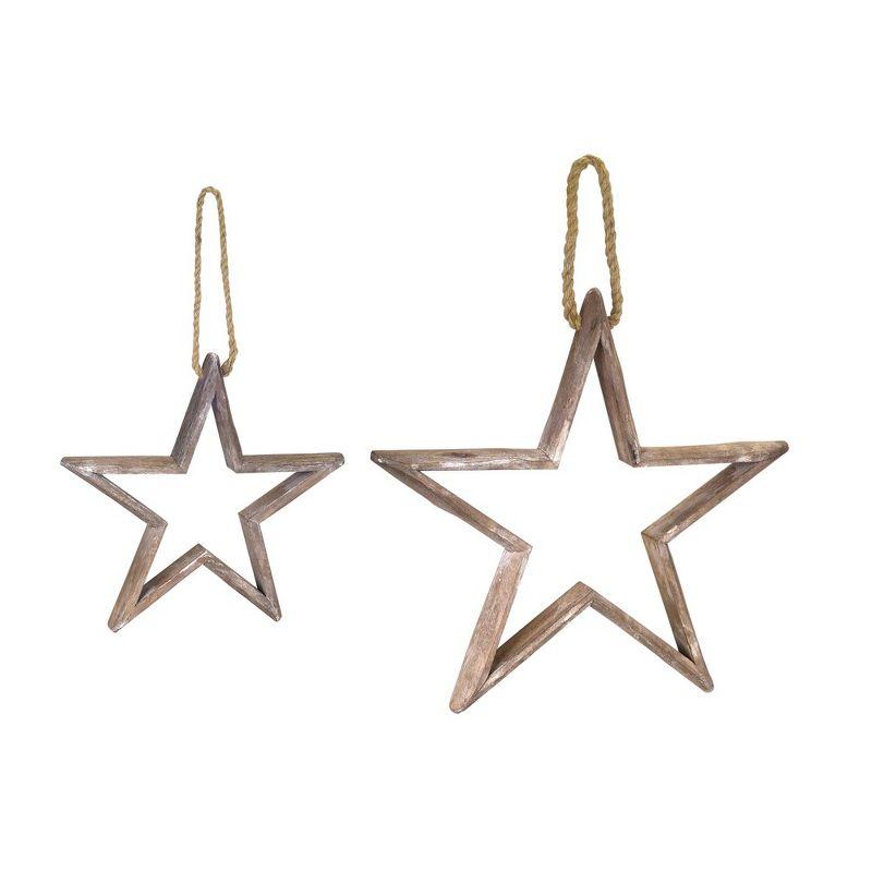 Rustic Natural Wood Star Ornaments Set of 4