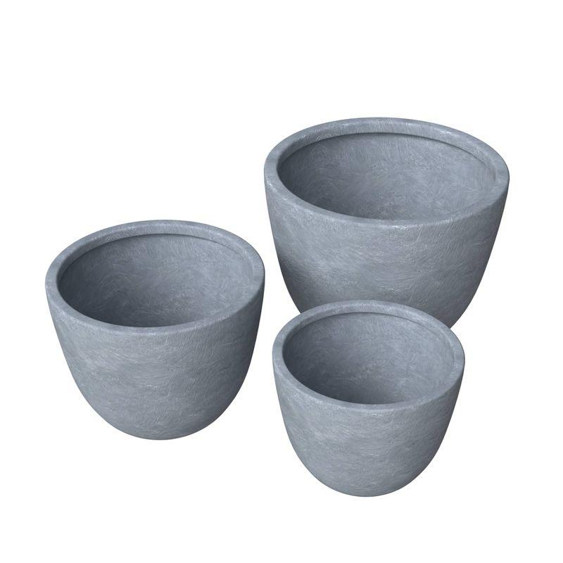 LeisureMod Dahlia Tapered Round Poly Stone Planter Set with Drainage – Weather-Resistant Planters for Indoor and Outdoor Patio Herb Garden, Set of 3
