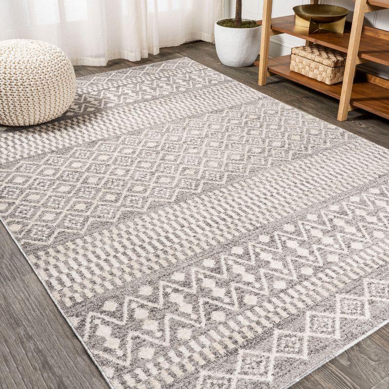 3'x5' Ifrane Berber Geometric Stripe Area Rug, Gray/Cream - JONATHAN Y