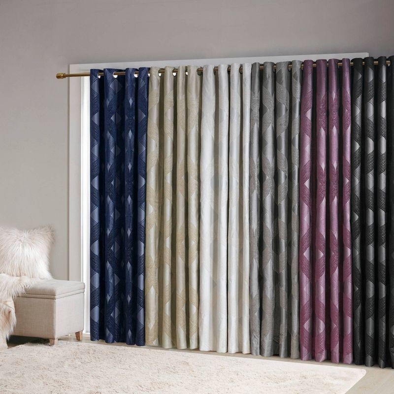 Madison Park Bentley Ogee Knitted Jacquard Geometric Total Blackout Single Curtain Panel