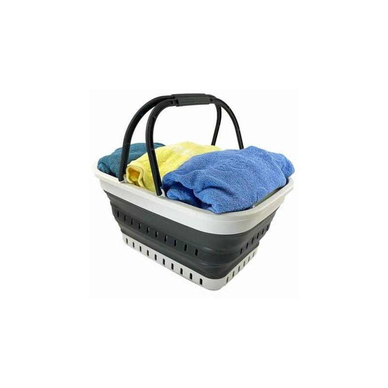 SAMMART 26L (6.8 Gallons) Collapsible Plastic Laundry Basket with Handle, White/Coral Pink