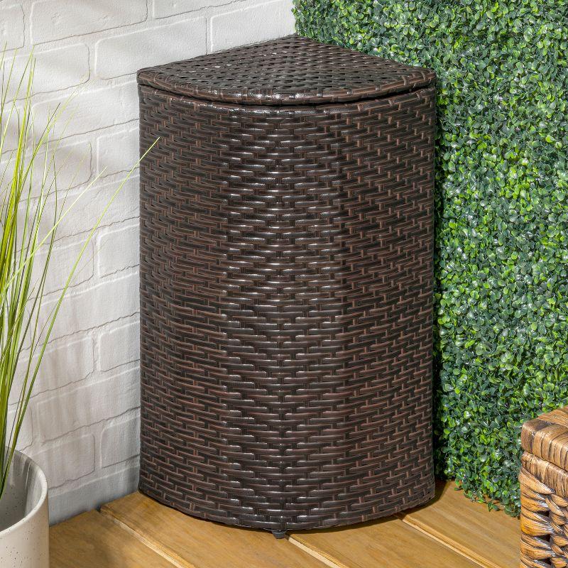 Chloe 15.56-Gallon All-Weather Wicker/Metal Corner Hideaway Outdoor Trash Can