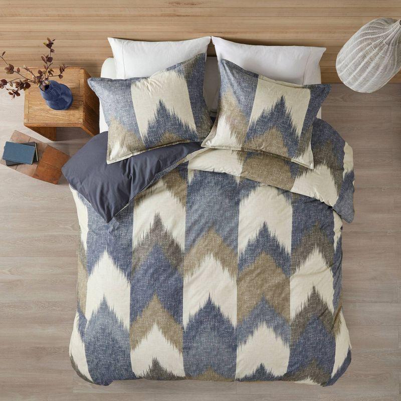 Full/Queen Navy Cotton Ikat Chevron Duvet Cover Set