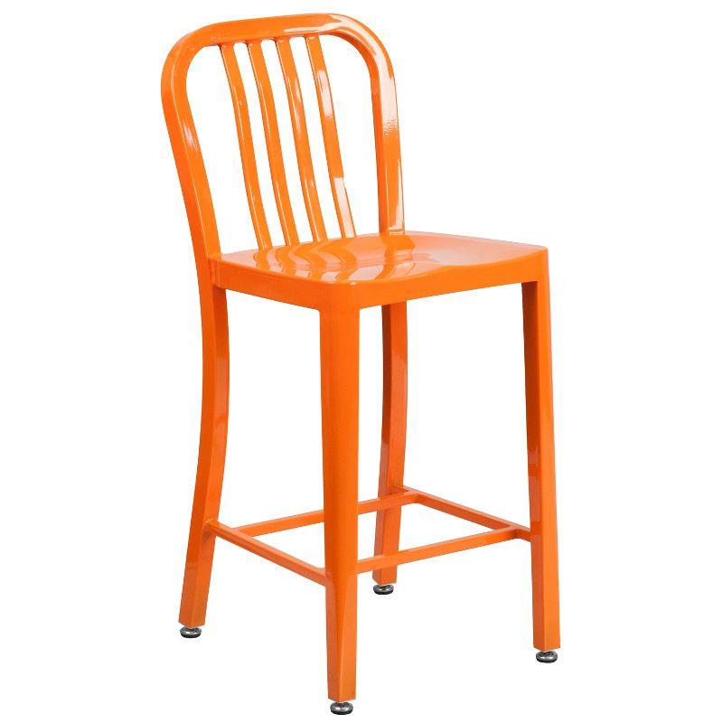 24" High Orange Metal Indoor-Outdoor Counter Height Stool