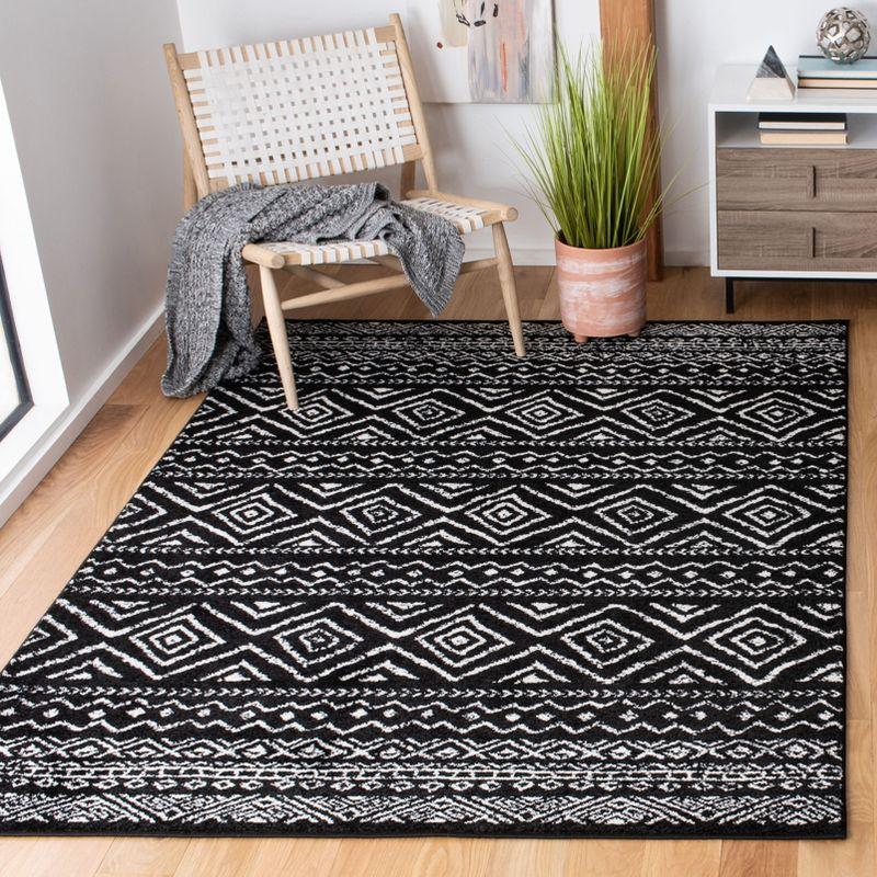 Black and Ivory Geometric Hand-knotted Runner Rug, 2' x 9'