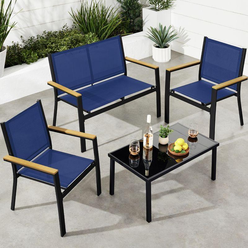 Best Choice Products 4-Piece Outdoor Textilene Patio Conversation Furniture Set w/ Loveseat, Table