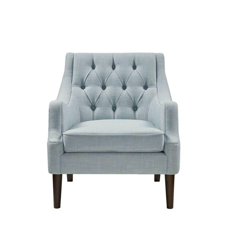 Dusty Blue Serpentine Wood Accent Chair with Tufted Back