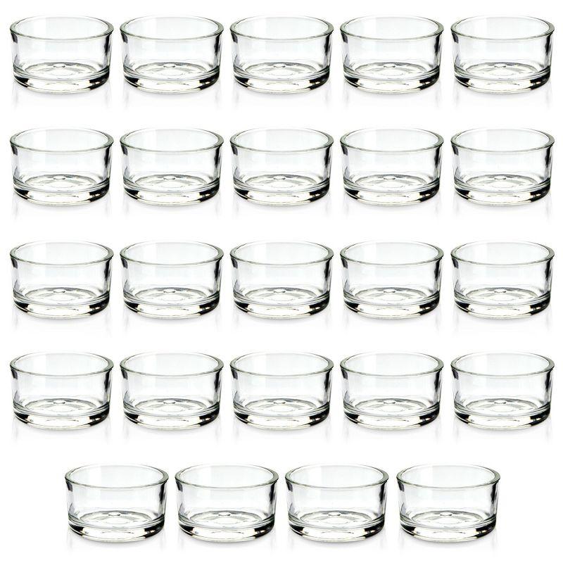 Juvale 24 Pack Clear Glass Short Tealight Candle Holders for Table Centerpieces, Wedding Receptions, Party Decorations, Restaurant Tables, 1 x 2 In