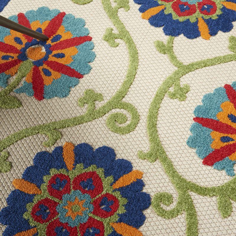 Nourison Aloha Contemporary Floral Flatweave High-Low Indoor Outdoor Area Rug Blue/Multicolor 2'8" x 4'