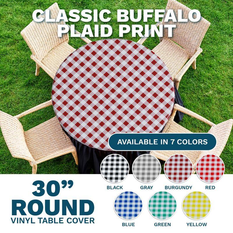 Round Tablecloth -Fitted with Elastic, Vinyl with Flannel Back, 48” Green Checked Design,- By Sorfey