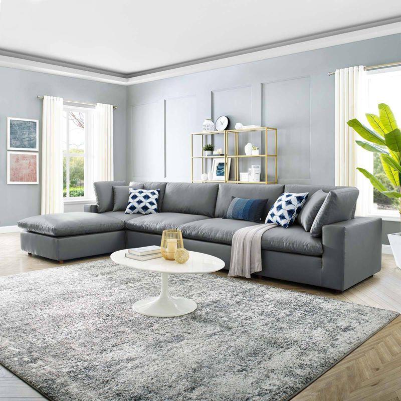 Modway Commix Down Filled Overstuffed Vegan Leather 5-Piece Sectional Sofa