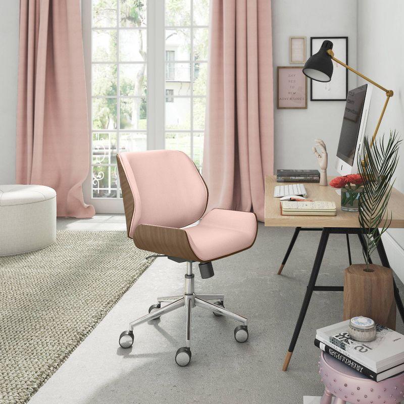 French Pink Swivel Bentwood Task Chair with Wood Accents